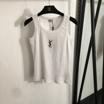 款号20252489 Ysl*新款 胸前Logo刺绣修身坑条纯棉背心，白色，黑色，Sml， L码；胸围74，长56