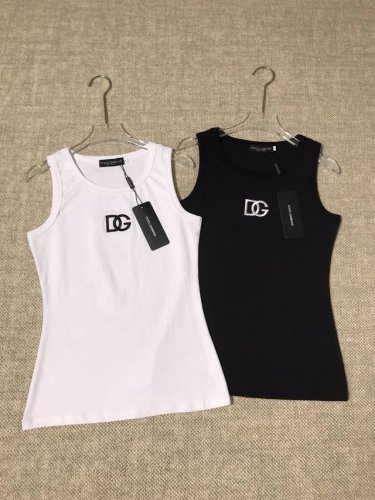 d&G新品时尚简约大气纯色刺绣字母徽章经典百搭修身显瘦无袖背心上衣Smlxl