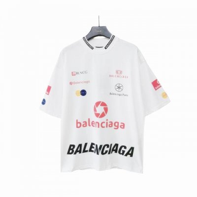 实拍细节图+尺码表 巴黎世家Balenciaga 满Logo赛车服短袖T桖 23年新主麦上身 印花采用椭圆机网点+厚版浆工艺 螺纹刺绣区别市场国产机器 采用田岛