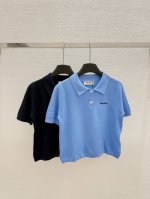 M家 早春新款 翻领纽扣针织短袖 颜色：蓝色 宝蓝色 尺码：36.38.40