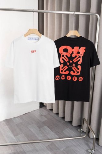 x011 Off White 25Ss新款T恤，采用260克高品质双纱面料，面料柔软，前后幅彩色图案加字母Logo印花工艺，时尚百搭，男女同款，颜色:黑色 ,白