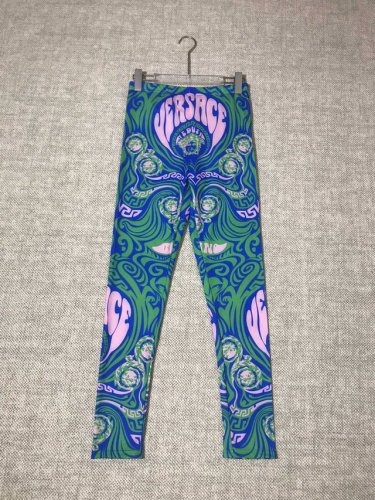 versace 范思哲新品美杜莎头像绿色底印花弹力小脚裤紧身裤。Smlxl