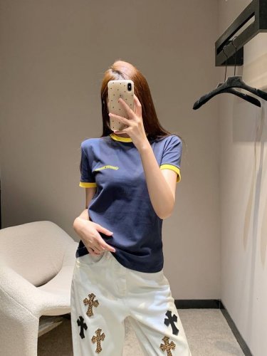 Chrome Heart 25Ss春夏新款 藏蓝色拼黄色马蹄Logo印花圆领短袖T恤丨独家Yb开发 高版出品 高级感穿搭拿捏住了 经典显瘦版型剪裁超级百搭简约大