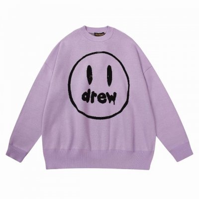 drew笑脸字母圆领刺绣毛衣 #Y20 颜色：紫色 码数：S-Xl