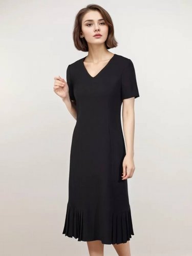 高端气质夏季修身显瘦职业女性配真皮腰带连衣裙颜色：藕粉色 黑色 S-2Xl五个码