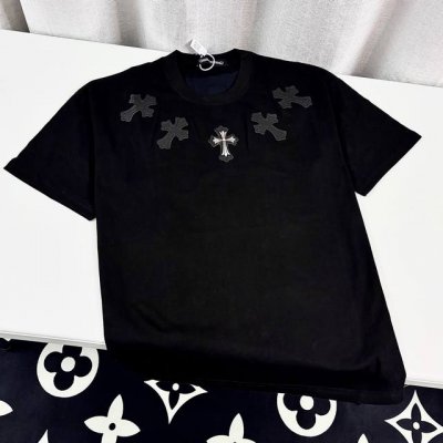 chrome Hearts Ch 克罗心重工梵文十字架铁皮绣短袖T恤280克双纱棉 尺寸 S-L