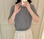 减龄韩系少女风宽松休闲刺绣针织短袖 温柔百搭圆领宽松重工33羊毛短袖 可配货