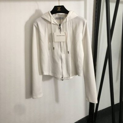 款号20252870 Alexander*大王家新款 立体Logo修身长袖连帽拉链外套，白色，黑色，深灰色，Sml， M码；肩宽40，胸围88，袖长64，长51