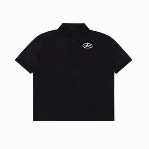 prada 普拉达 25Ss 刺绣徽标polo短袖 短袖T桖采用进口田岛绣花机制作辅料均开磨定制正确配置 黑色2025普拉达正品包装 克定制定染爽滑珠地 版型大