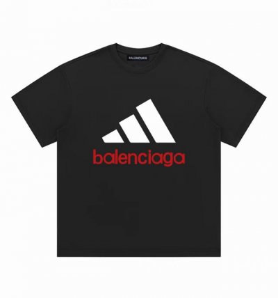Balenciaga X Adidas 巴黎世家联名阿迪达斯官网发售圆领短袖半袖T恤 面料采用260克纯棉双纱食毛面料 双线二本针压线 久洗不变形 原版定制三标