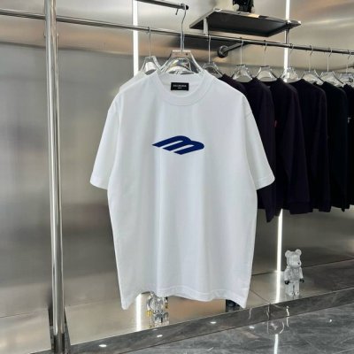 Balsenciaga巴黎世家2025Ss新款蓝色印花情侣休闲短袖T恤 最高版本 定制面料290克双纱 进口胶浆印花 辅料 开模原版过鉴定领标100%真丝洗水标