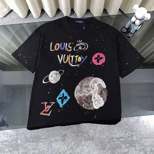 louis Vuitton 路易威登Lv 2025新款宇宙涂鸦油漆泼墨印花短袖圆领T恤 面料采用320G %纯棉双纱面料 同缸定染特种加粗32支双股1X1螺纹克