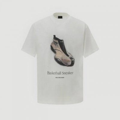 1215# Balenciaga25Ss新款进口白墨3D逼真直喷巴黎鞋子数码直喷印花短袖T恤.300克双纱面料.350克双纱十字螺纹领口.宽松版本.男女同款 码
