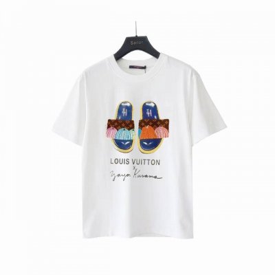 实拍细节图+尺码表 Louis Vuitton 路易 登威 24Ss南瓜拖鞋Logo印花短袖T恤 年春夏新款 重工印花 原版进口定制260克纯棉 高密度螺纹同缸