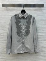 爆款推荐 蕾丝王 Erman* Scervin* 超重磅手工蕾丝贴花牛仔衬衫 浪漫立体剪花刺绣工艺 洗水牛仔面料 定制立体股线重工艺定制纯手工定位蕾丝贴花低调奢