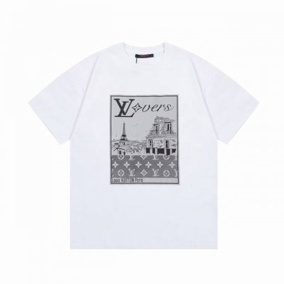 Lv Louis Vuitton 路易威登 风景图像满身印花 大Logo标识精致升级，灵感源自八十年代复古 原版面料 官方同款 短袖T恤 260克同缸染面料 手