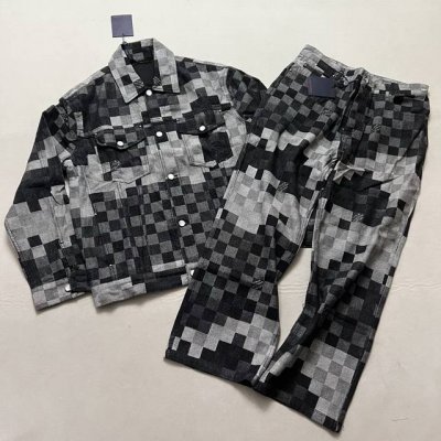 上衣 长裤 Lv棋盘格马赛克牛仔套装