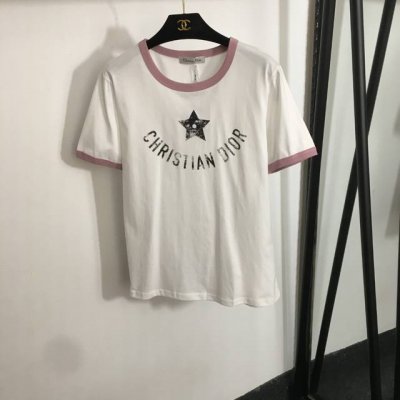 款号20253058 Dio*新款 五角星字母做旧印花短袖T恤 粉色 蓝色 黑色 Sml L码 肩宽41 胸围96 袖长21 衣长64