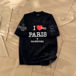 Balenciaga 2025Ss新款短袖T恤 男女同款 前面后面左右袖I Loveparis&Balenciaxx艺术印花短袖T恤。克重260克，布面干净，布