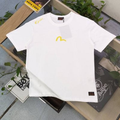 上新 款号：F673 2025新款Evisu福神鲤鱼跃龙门大M图案Logo字母印花休闲情侣短袖T恤，经典永远不会过时、人手必备款，230G纯棉精梳棉不起球不起毛