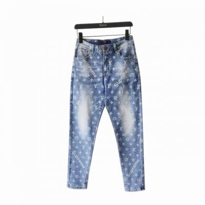 实拍细节图+尺码表 Louis Vuitton & Supreme 老花大爆款经典联名系列水洗满印牛仔裤 专注品质 高版本 区别市面通货 男女同款 Sup&驴家