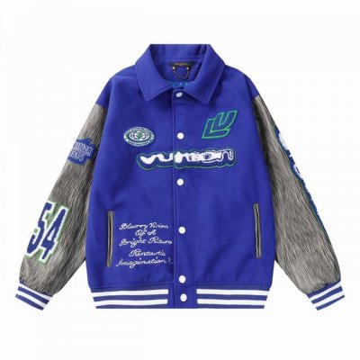 b35 Lv 环球毛巾绣棒球服外套夹克 高克重面料手感细腻柔软 搭配荔枝纹皮革尽显高档 ，重工五金辅料 渐变满印工业袖子 破开设计 M L Xl Xxl