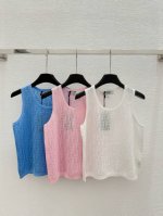 F家 早春新款 圆领薄款针织背心 颜色：白色 粉色 蓝色 尺码：36.38.40