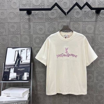 D Ysl 圣罗兰 拼色字母Logo万针刺绣 精致升级，灵感源自八十年代复古 原版面料 官方同款 短袖T恤 定制260克同缸染面料 手感非常舒服 春夏最新砖柜同