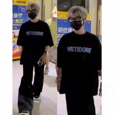 w61# We11Done数据款王源贺峻霖明星同款裂纹Logo印花短袖T恤 原版打版起样 高版本高品质 重磅26支高克重320克双纱精梳棉面料 采用洗水喷麻溜工