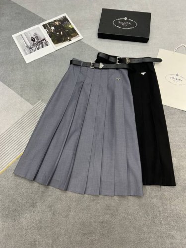 高品质prad*25年夏季新款半裙 三角牌Logo设计搭配高级定制腰带特高级 灰色黑色Sml”