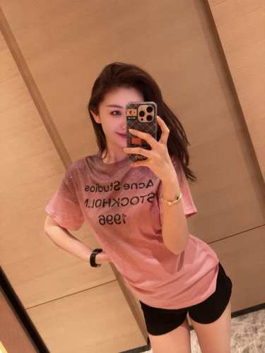 Acne Studios 1996扎染烫钻圆领短袖T恤 款号：25673703233 颜色：白色 粉色 尺码：均码 80-125斤