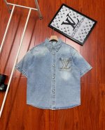 顶级版本 Louis Vuitton 路易威登Fw夏季新款牛仔衬衫短袖外套 官网同步 男女同款 原版复刻 随意对比 经典百搭 必备单品 优质日本石洗牛仔布采用烟