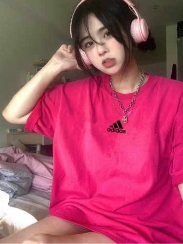 adidas阿迪达斯 高克重火龙果色纯棉直筒印花T恤短袖情侣款 Color: 火龙果色 Size: M-Xl M 肩宽49 胸围114 衣长 Cm L 肩宽50