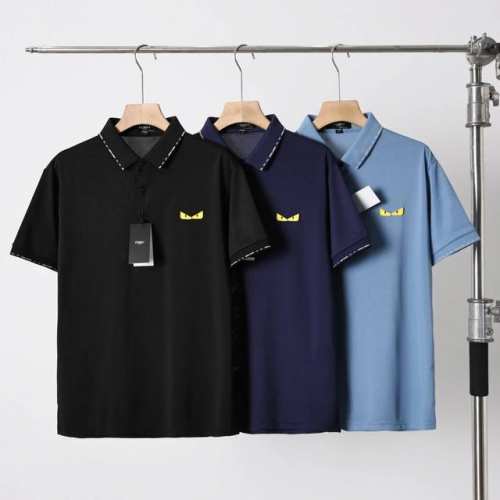 芬迪 Fendi猫眼春夏新品 相色条纹桑蚕丝polo衫 情侣款夏季简约透气T恤 间色镶边翻领短袖polo衫 经典小Logo撞色领口翻领polo衫~ 男士T恤 经