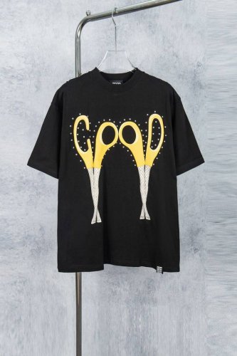款号 D001# goodbrand 25Ss 剪刀铆钉印花重磅短袖T恤 yb一比一开发 100%棉 采用订色订染毛圈纯棉衣面 250G双股双纱 手感舒适 进口