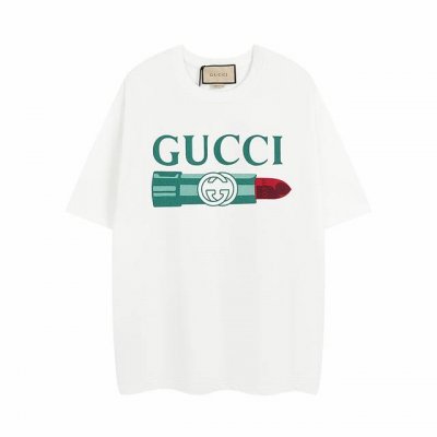Guc 新款口红T恤，定制定染高克重原版面料，双纱纯棉面料，1-1工艺制作，宽松Oversize版型，欧版大版型 男女同款，区别市场版本 Size ： Xs-L