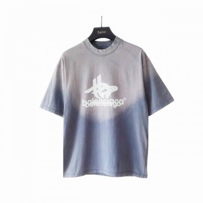 实拍细节图+尺码表 巴黎世家 Balenciaga 重影前后印花短袖 椭圆机进口直裂工艺 还原正品印花厚度 印花的直裂破坏非常高级 整体印花无牙边 螺纹 袖口
