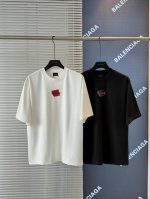 高版本25 S S夏季新款巴黎刺绣字母压花短袖情侣款宽松T恤，黑色白色，Xs S M L