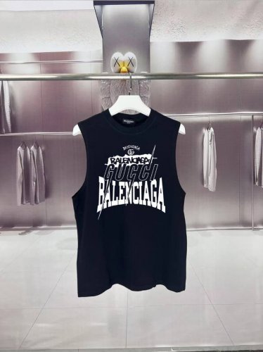 balg*巴黎世家联名Gucci 2025夏季巴黎联名闪电双G字母Logo印花 坎肩汗背心 运动健身 简约风 走秀款 圆领无袖T恤衫 宽松版型 男女同款 上身效