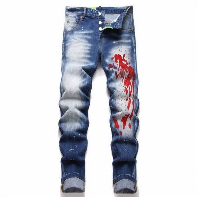 款号N409 顶级复刻版 Dsq2 & Dsquared2 二次方 24Ss 新款男士潮牌牛仔裤弹力个性补丁修身小脚乞丐裤子顶级用料超柔高棉水洗牛仔面料每一件水