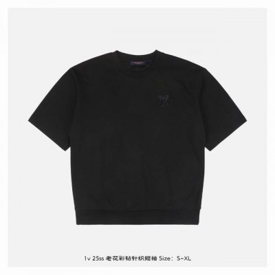 LV 25Ss 老花彩钻针织短袖 原版购入开发 定制冰氧潮棉混纺330克 高温烫钻 进口刺绣 面料酵洗 定制辅料 宽松版型 size S-Xl