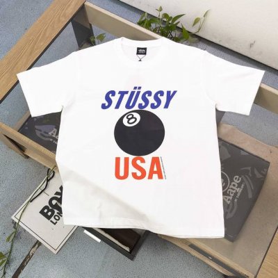 上新90 【款号：Xbnb088】 2025新款Stussy斯图西Usa黑8图案Logo印花休闲情侣宽松短袖T恤，经典永远不会过时、人手必备款，260G纯棉精梳
