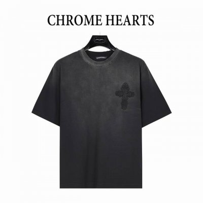 chromehearts 克罗心 25Ss 十字架贴布刺绣水洗破洞短袖T恤 秀场私人订制系列 整衣做旧激光烧花定制300克双纱面料 美式酸洗做旧原身布激光烧花加