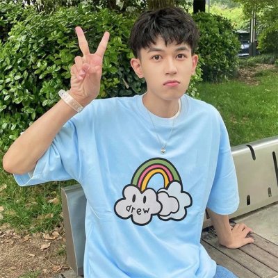 正确版本上新 D18# -Drew House 太平洋蓝彩虹云朵限定重磅纯棉短袖 T恤 男女同款- Ins最新爆款来袭，蓝天白云好心情，上身超级可爱又减龄，真的