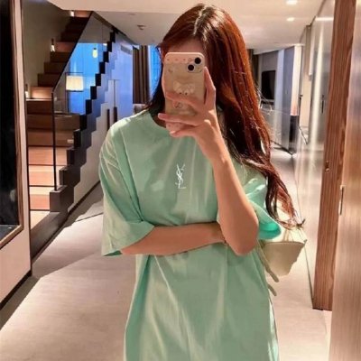 ysl圣罗兰 高克重奶绿色纯棉直筒简约印花T恤短袖情侣款 Color: 绿色 Size: M-Xl M 肩宽49 胸围114 衣长 Cm L 肩宽50 胸围11