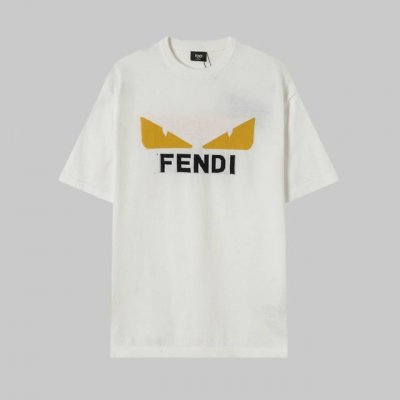 高品质 fendi 芬迪 针织圆领短袖T恤Logo提花经典小怪兽黄色硅胶眼睛设计标识 注重细节 最求品质 男女同款 颜色 黑色 白色 码数 Xs-L