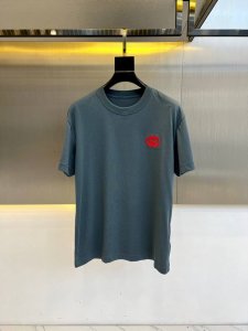 Gucc古驰、2025S春夏新品定制面料休闲短袖，这款定制纯棉高克重面料 T 恤饰以同色调刺绣图案，采用轻柔舒适的棉质平纹布制成，略微宽松的衣身上带有品牌 Lo