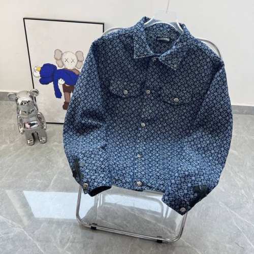 款号Fz169 顶级原版复刻 Chrome Hearts克罗心双面提花贴皮重工满印马蹄牛仔外套衬衫 原版面料高版本高品质 网红明星同款 赛络纺提花面料，酵洗固色