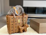 原单顶级 青岛代工赠送小狗挂件 全钢五金 Mcm 原单茶金 Mini菜篮子 茶金新款购物袋 菜篮子手提肩背超实用 原单正品东莞Mcm国内代工厂P代加工全包正品工