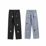 顶级版本 颜色：黑色 蓝色 尺码：M-Xxl 克罗心十字架贴标牛仔裤男宽松直筒休闲高街潮牌设计感高品质直简裤子 克罗心Vibe风设计感小众高腰直筒显瘦长裤 克罗